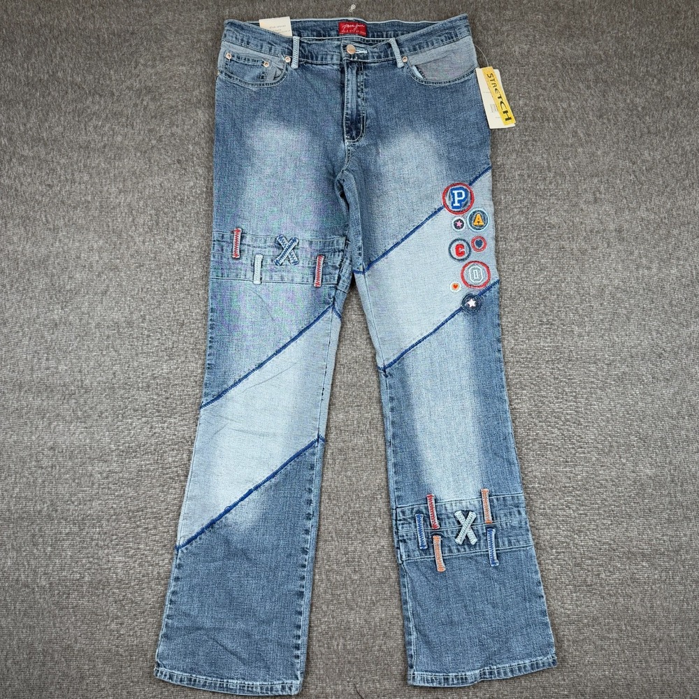 Vintage Paco Jeans Womens 13 Blue Embroidered Flare Bootcut Distressed Y2K NWT